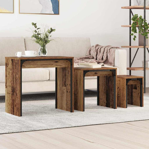 vidaXL Nesting Coffee Table 3 pcs Old wood 60 x 35 x 56 cm