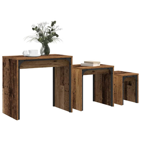 vidaXL Nesting Coffee Table 3 pcs Old wood 60 x 35 x 56 cm