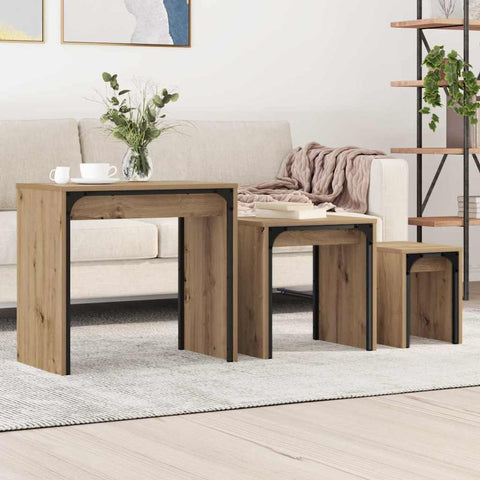vidaXL Nesting Coffee Table 3 pcs Artisan oak 60 x 35 x 56 cm