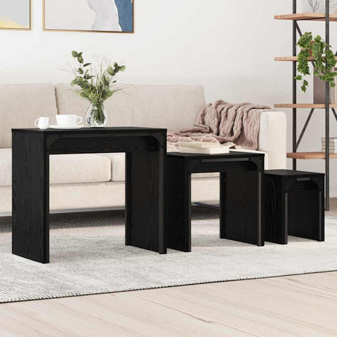 vidaXL Nesting Coffee Table 3 pcs Black oak 60 x 35 x 56 cm