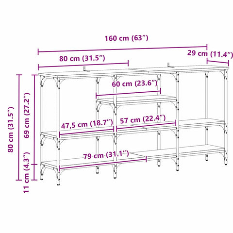 vidaXL Console Table Artisan oak 160 x 29 x 80 cm Engineered wood