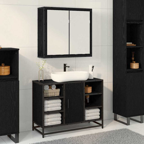 vidaXL Bathroom Mirror Cabinet with Shelf Black oak 65 x 20 x 60 cm