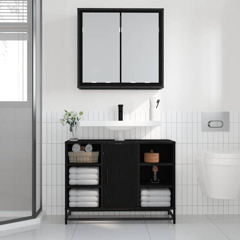 vidaXL Bathroom Mirror Cabinet with Shelf Black oak 65 x 20 x 60 cm