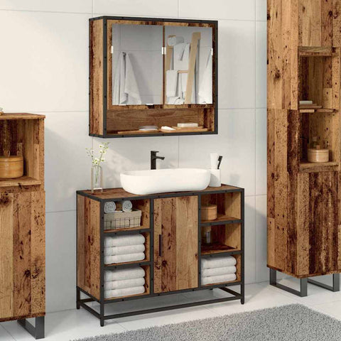 vidaXL Bathroom Mirror Cabinet with Shelf Old wood 65 x 20 x 60 cm