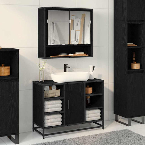 vidaXL Bathroom Mirror Cabinet with Shelf Black oak 65 x 20 x 60 cm