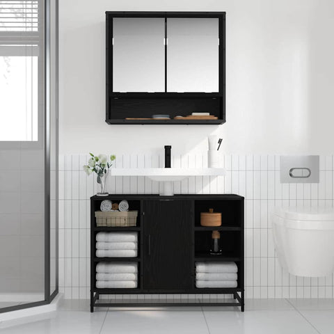 vidaXL Bathroom Mirror Cabinet with Shelf Black oak 65 x 20 x 60 cm