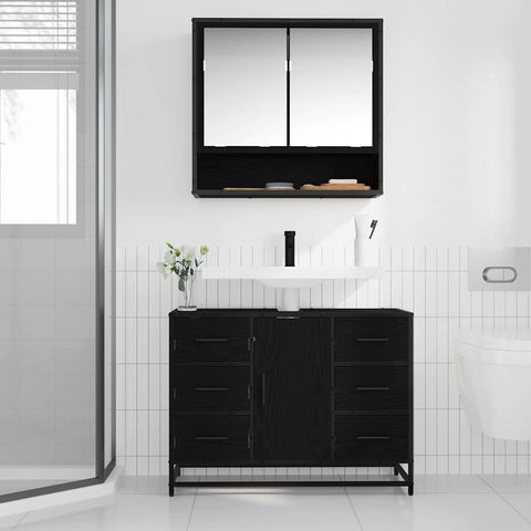 vidaXL Bathroom Sink Cabinet Black oak 80 x 33 x 60 cm Engineered wood