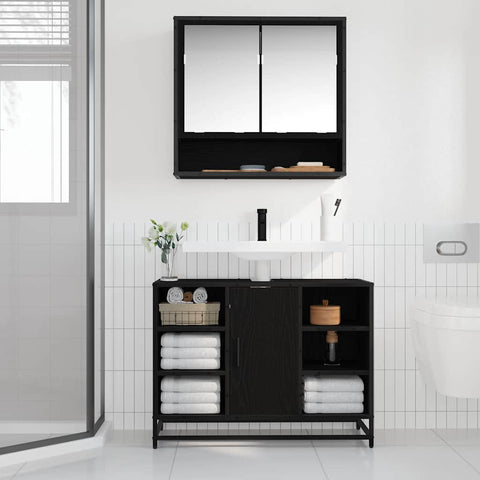 vidaXL Bathroom Sink Cabinet Black oak 80 x 33 x 60 cm Engineered wood