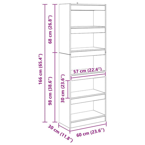 vidaXL Book Cabinet Artisan oak 60 x 30 x 166 cm Engineered wood