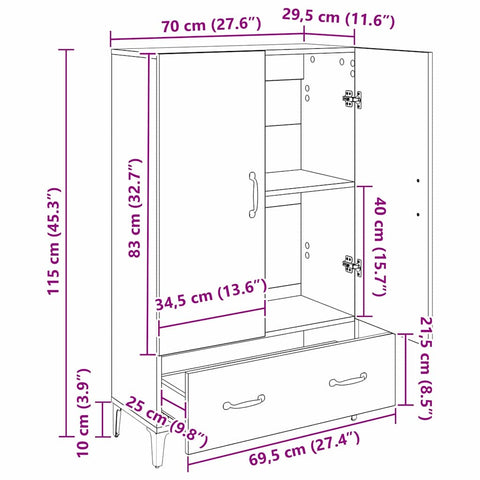 vidaXL Highboard Black Oak 70 x 31 x 115 cm Engineered Wood and Iron