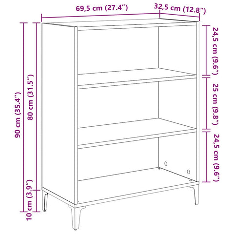 vidaXL Sideboard Old wood 32.5 x 69.5 x 90 cm Engineered wood