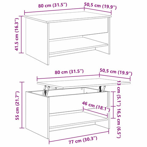 vidaXL Coffee Table Old wood 80 x 50.5 x 41.5 cm Engineered wood