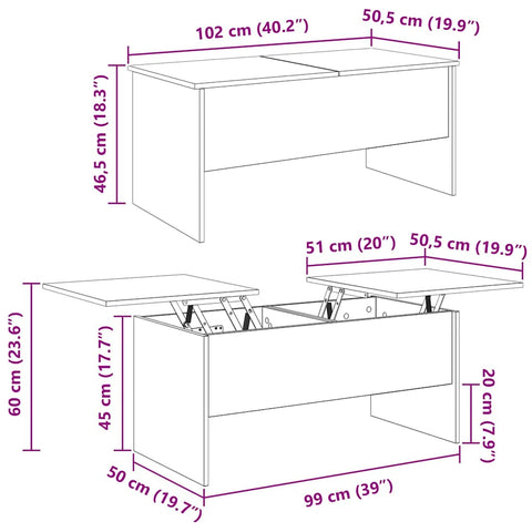 vidaXL Coffee Table Black oak 102 x 50.5 x 46.5 cm Engineered wood