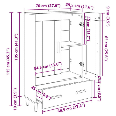 vidaXL Highboard Black Oak 70 x 31 x 115 cm Engineered Wood