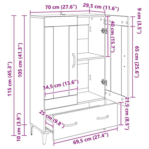 vidaXL Highboard Old Wood 70 x 31 x 115 cm Engineered Wood and Iron