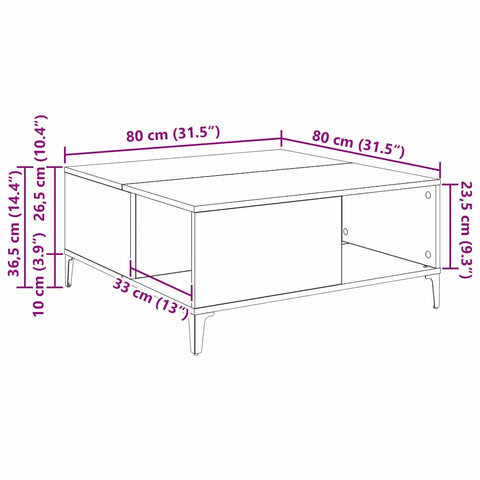 vidaXL Coffee Table Black Oak 80 x 80 x 36.5 cm Engineered Wood