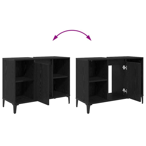 vidaXL Sink cabinet Black Oak 80 x 33 x 60 cm Engineered Wood and Iron