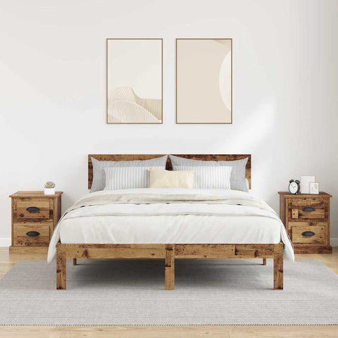 vidaXL Bedside Cabinet with Drawer 2 pcs Old wood 39 x 39 x 47.5 cm