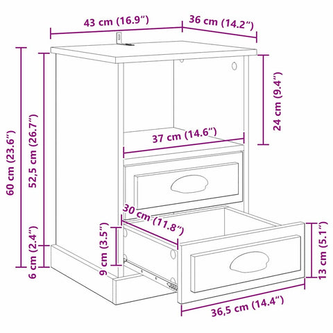 vidaXL Bedside Cabinet Old wood 43 x 36 x 60 cm Engineered wood