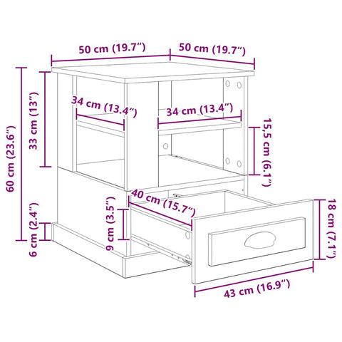 vidaXL Bedside Cabinet Old wood 50 x 50 x 60 cm Engineered wood