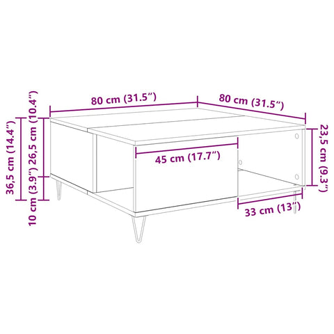 vidaXL Coffee Table Old wood 80 x 80 x 36.5 cm Engineered wood