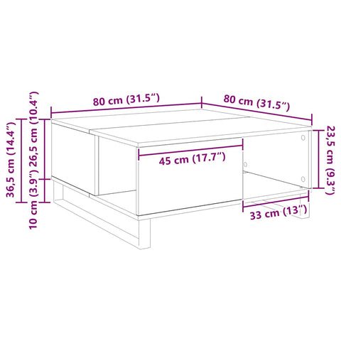 vidaXL Coffee Table Old wood 80 x 80 x 36.5 cm Engineered wood