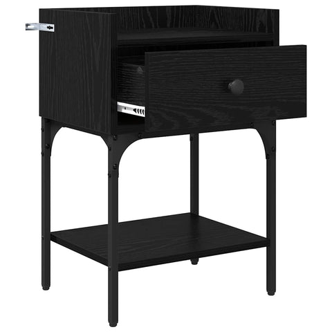 vidaXL Bedside Table with Drawer Black oak Engineered wood