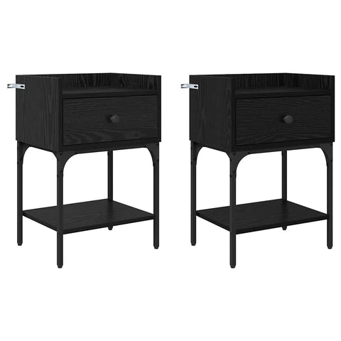 vidaXL Bedside Table with Drawer Black oak Engineered wood