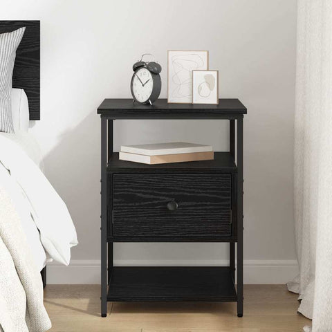 vidaXL Bedside Cabinet Black oak 40 x 42 x 56 cm Engineered wood