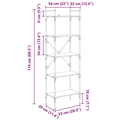 vidaXL Bookcase Old Wood 56 x 32 x 174 cm Engineered Wood