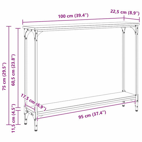 vidaXL Console Table Black Oak 102 x 23 x 15.5 cm Engineered Wood