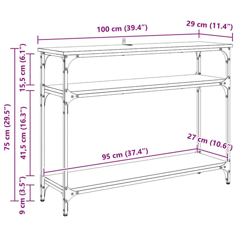 vidaXL Console Table Artisan Oak 100 x 29 x 75 cm Engineered Wood