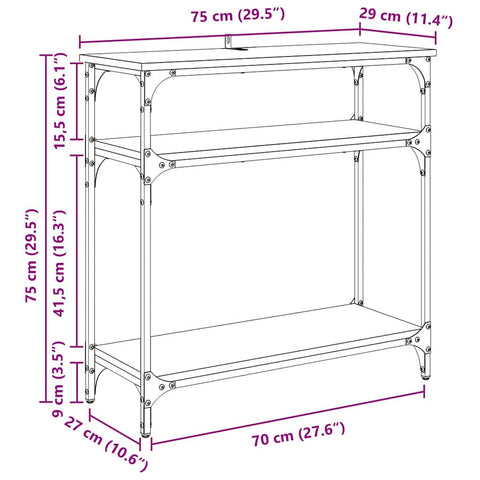 vidaXL Console Table Black Oak 75 x 29 x 75 cm Engineered Wood