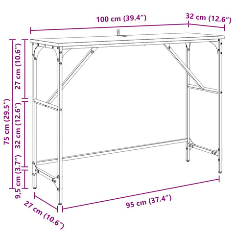 vidaXL Console Table Old Wood 100 x 32 x 75 cm Engineered Wood