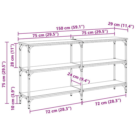 vidaXL Console Table Artisan Oak 150 x 29 x 75 cm