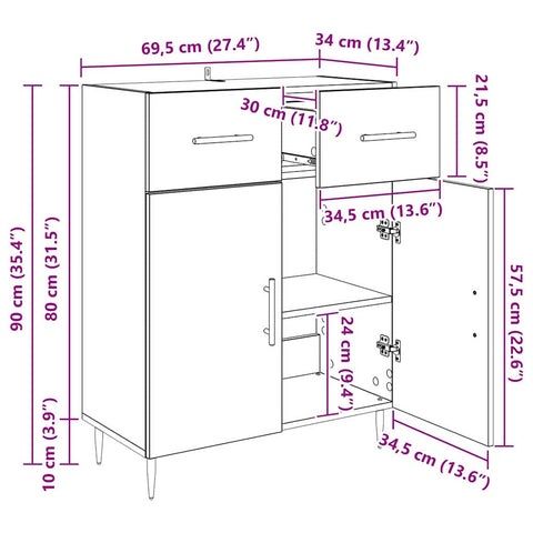 vidaXL Sideboard Old Wood 69.5 x 34 x 90 cm Engineered Wood