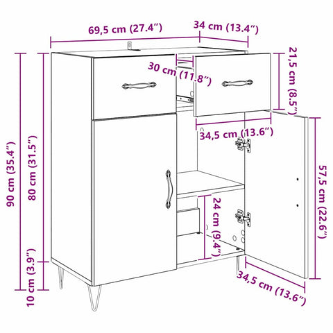 vidaXL Sideboard Artisan Oak 69.5 x 34 x 90 cm Engineered Wood