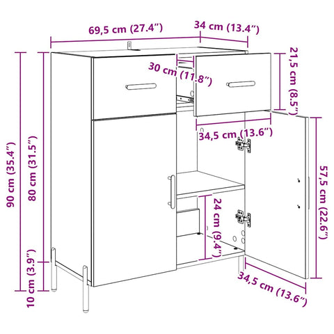 vidaXL Sideboard Old Wood 69.5 x 34 x 90 cm Engineered Wood