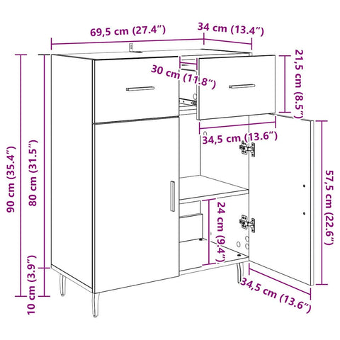 vidaXL Sideboard Artisan Oak 69.5 x 34 x 90 cm Engineered Wood