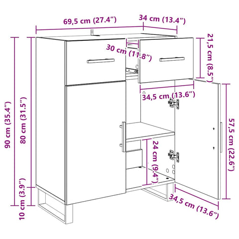 vidaXL Sideboard Black Oak 69.5 x 34 x 90 cm Engineered Wood
