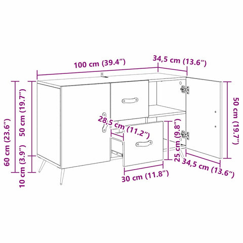 vidaXL Sideboard Black Oak 100 x 36 x 60 cm Engineered Wood