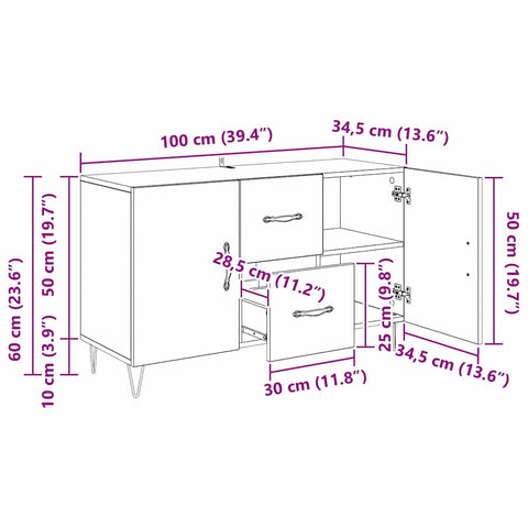vidaXL Sideboard Artisan Oak 100 x 36 x 60 cm Engineered Wood