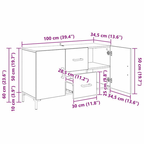 vidaXL Sideboard with Drawer Old Wood 100 x 36 x 60 cm Engineered Wood