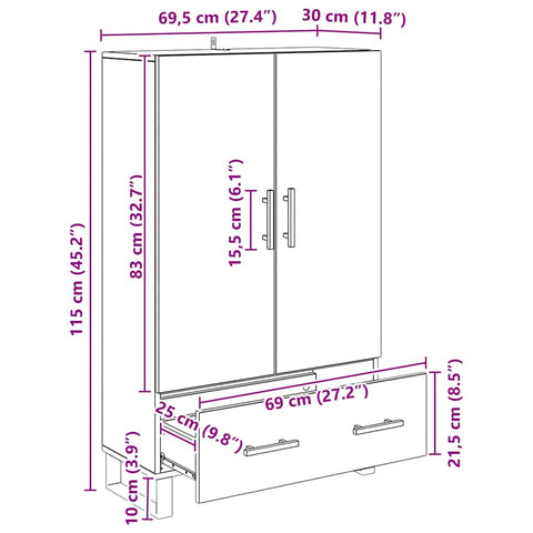 vidaXL Highboard Old Wood 69.5 x 30 x 115 cm Engineered Wood