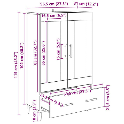 vidaXL Highboard with Drawer Black Oak 69.5 x 31 x 115 cm