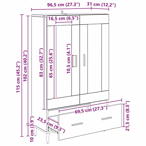 vidaXL Highboard Old Wood 69.5 x 31 x 115 cm Engineered Wood