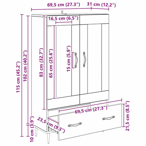 vidaXL Highboard Old Wood 69.5 x 31 x 115 cm Engineered Wood