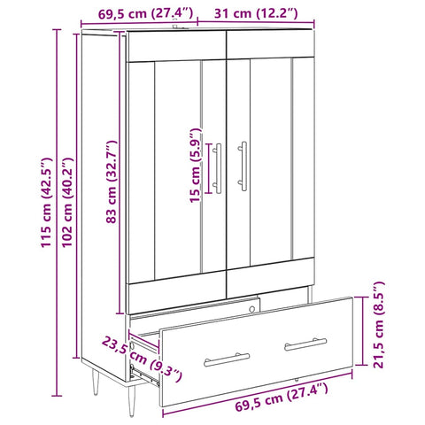 vidaXL Highboard Old Wood 69.5 x 31 x 115 cm Engineered Wood