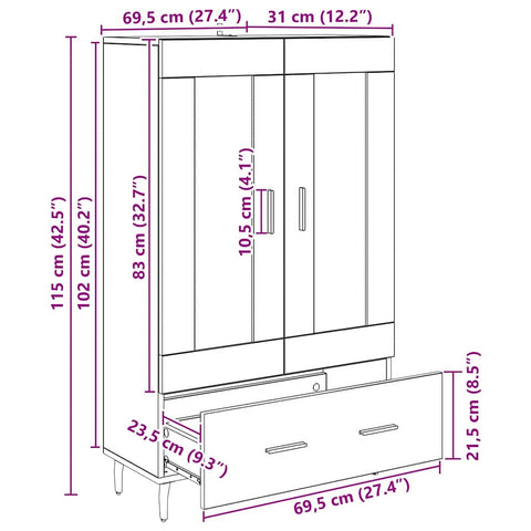 vidaXL Highboard Artisan Oak 69.5 x 31 x 115 cm Engineered Wood