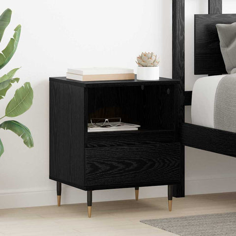 vidaXL Bedside Cabinet Black Oak 40 x 35 x 50 cm Engineered Wood